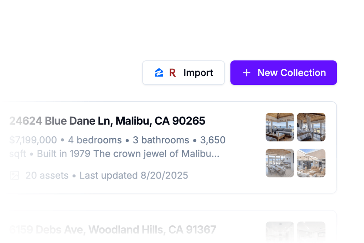 Property listing upload interface
